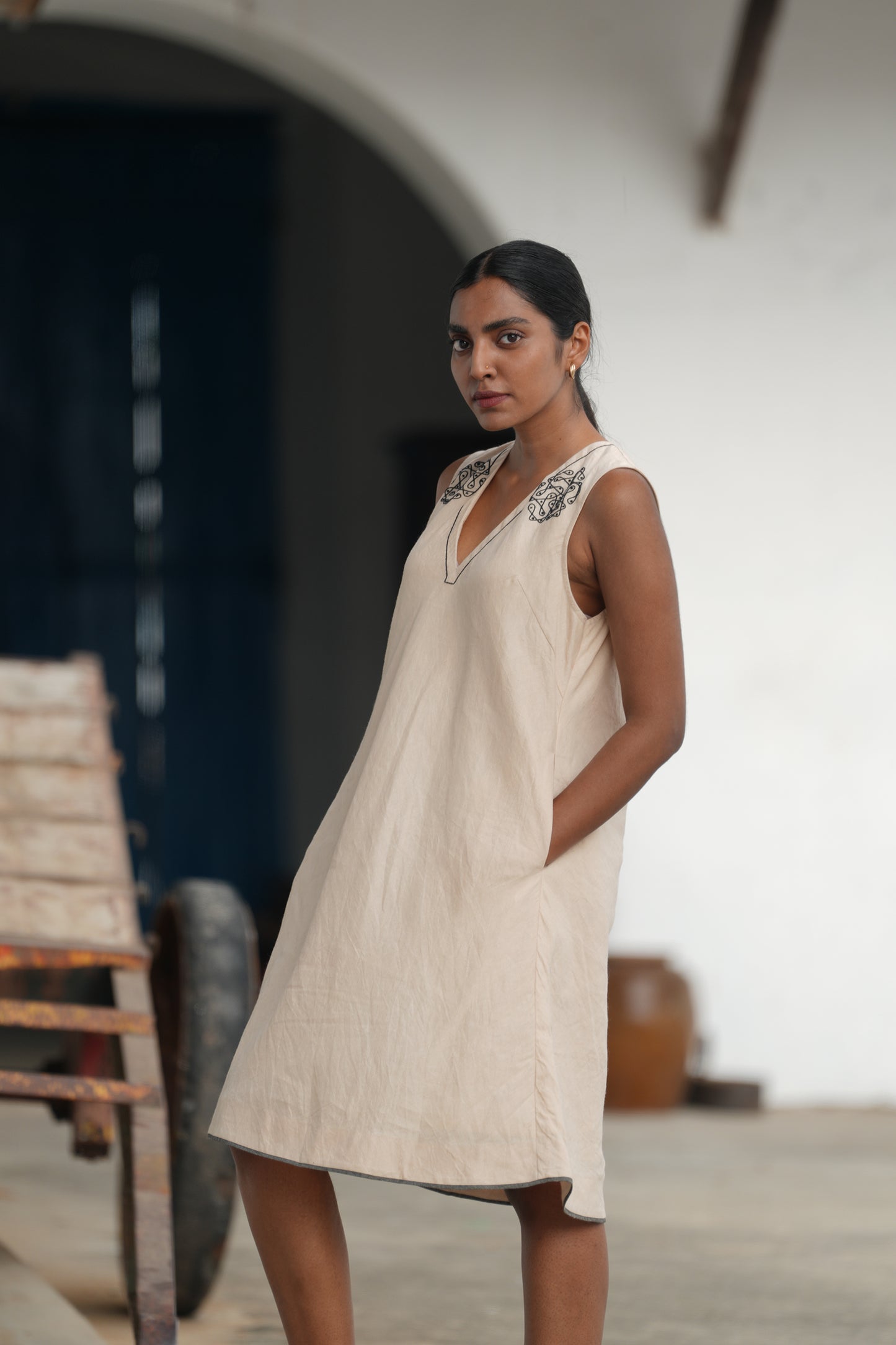 Kavi Cotton Linen Short Dress