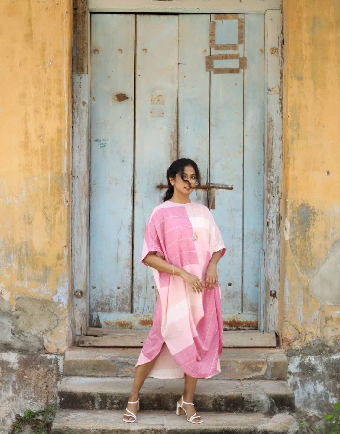 Delilah Handloom Cotton Cowl Dress