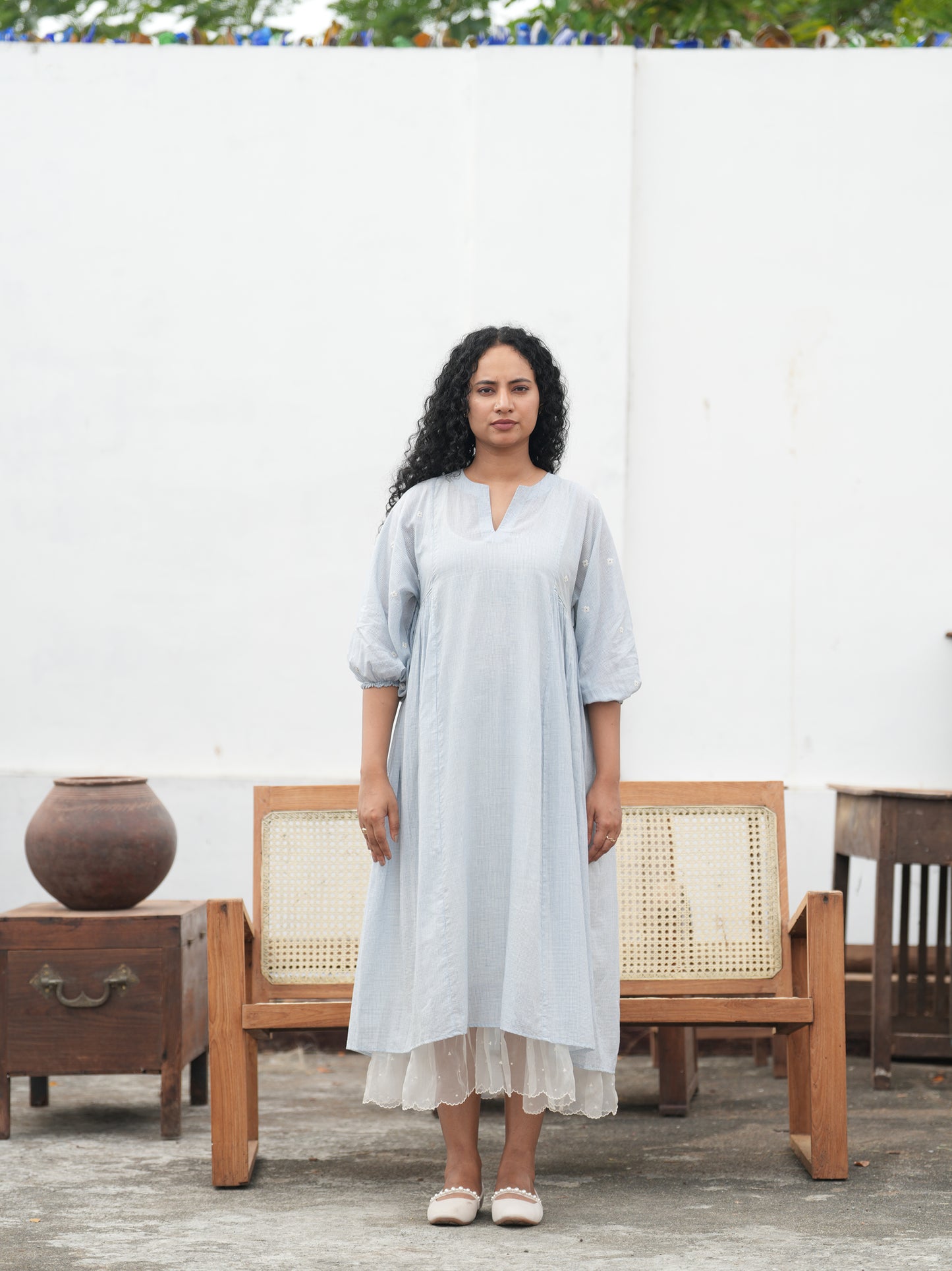 Florette Hand Embroidered Cotton Shirt Dress