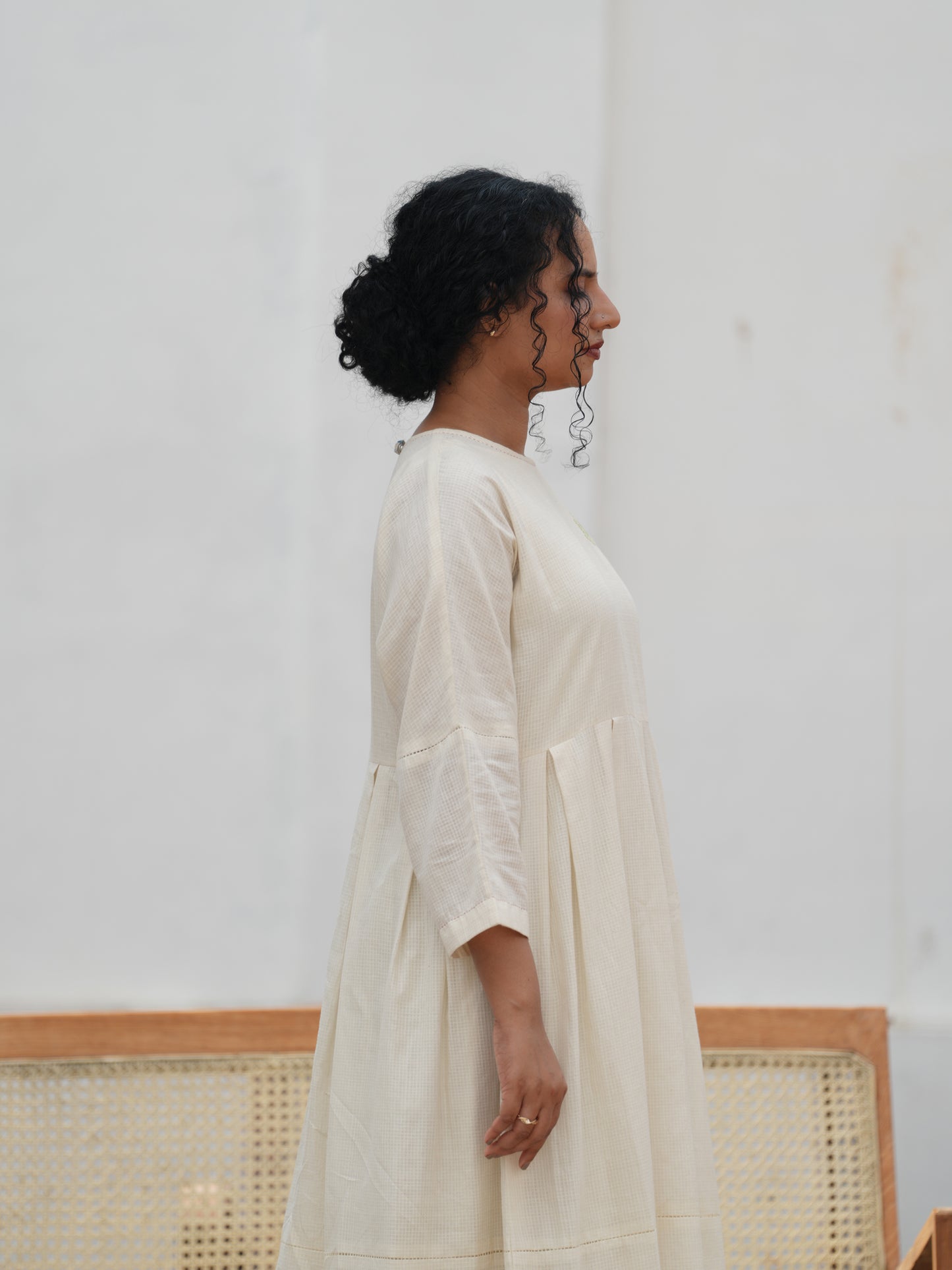 Sweet-Pea Hand Embroidered Cotton Pleated Dress