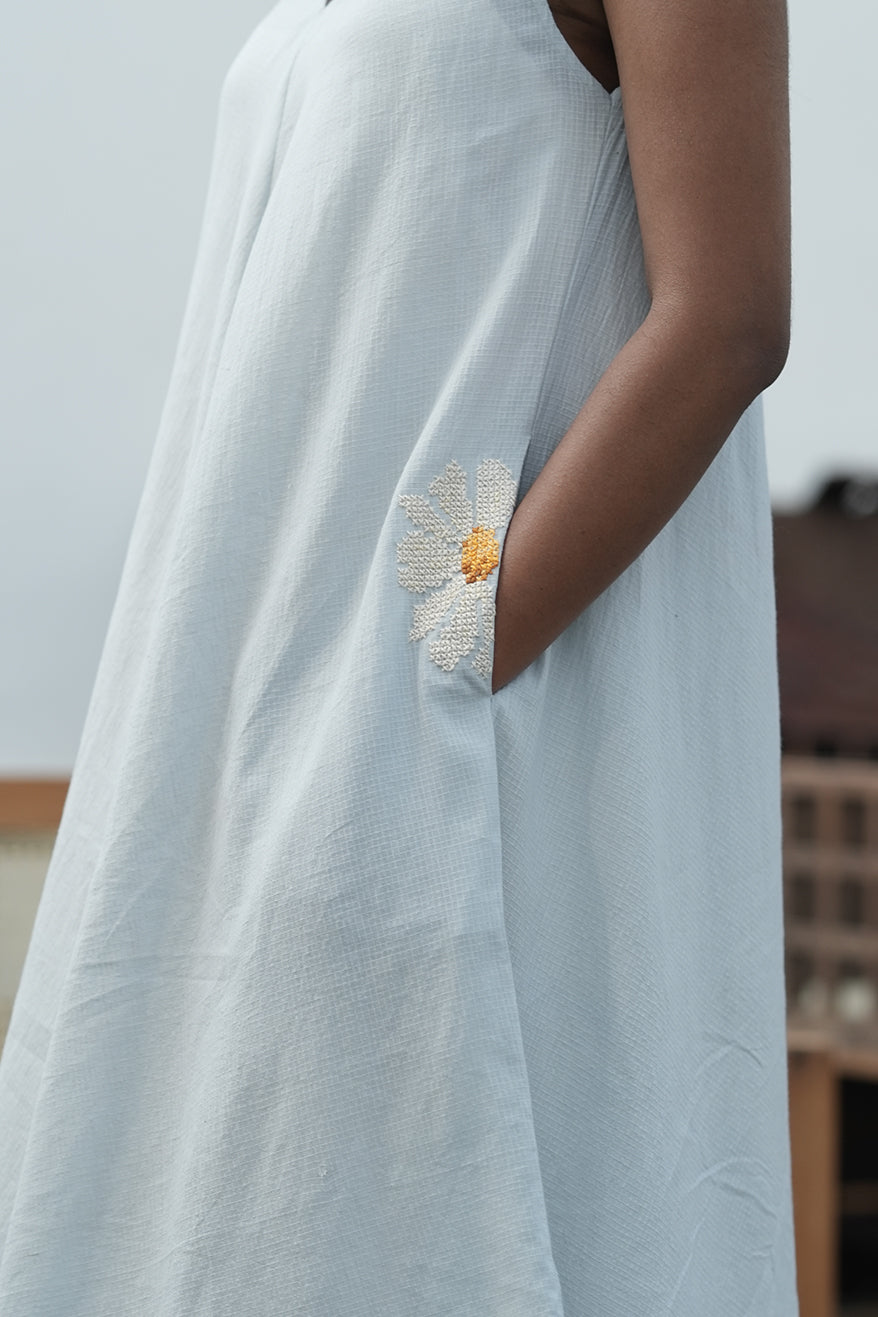 Daisy Handloom Cotton Circle Dress - Yellow