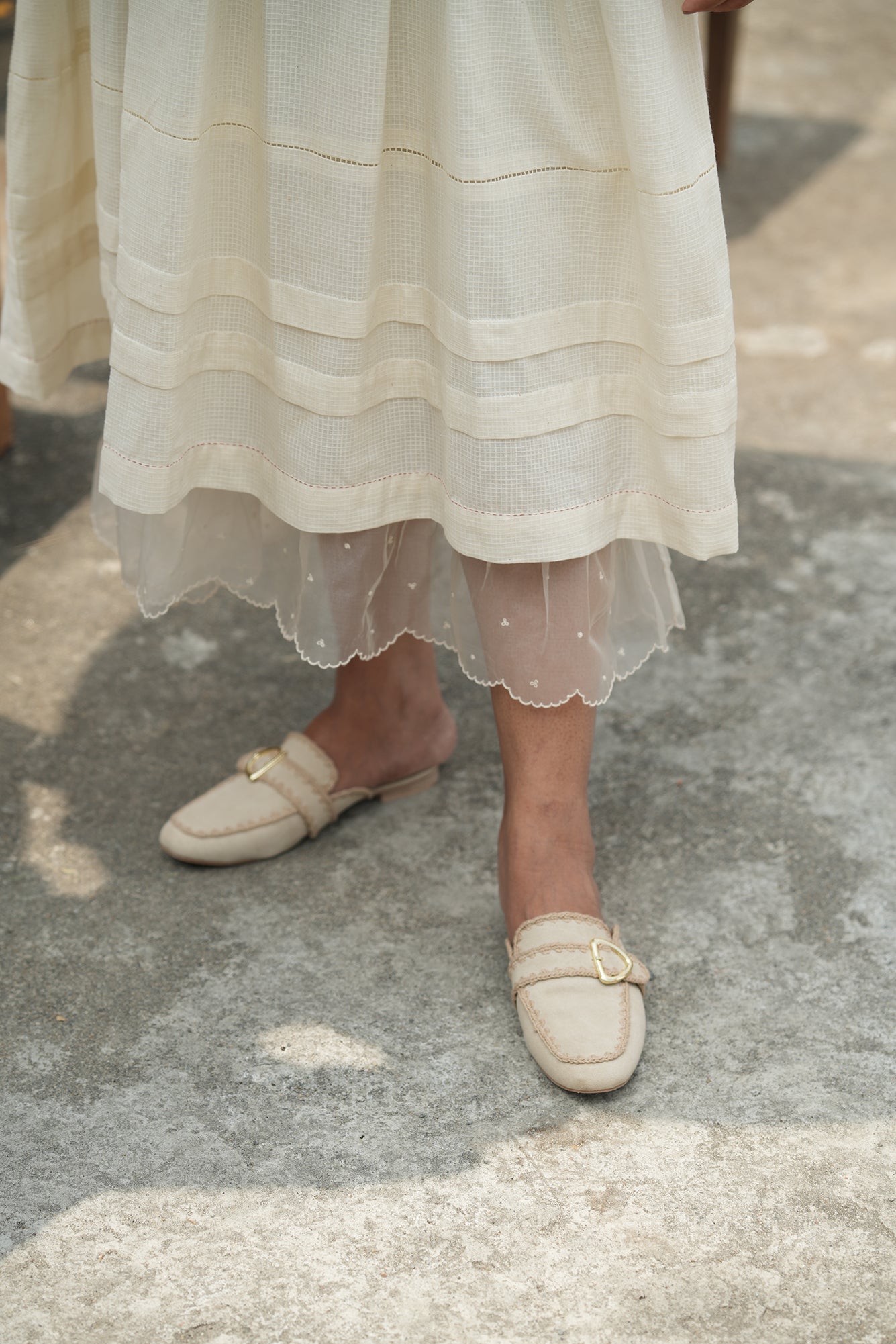 Sweet-Pea Hand Embroidered Cotton Pleated Dress