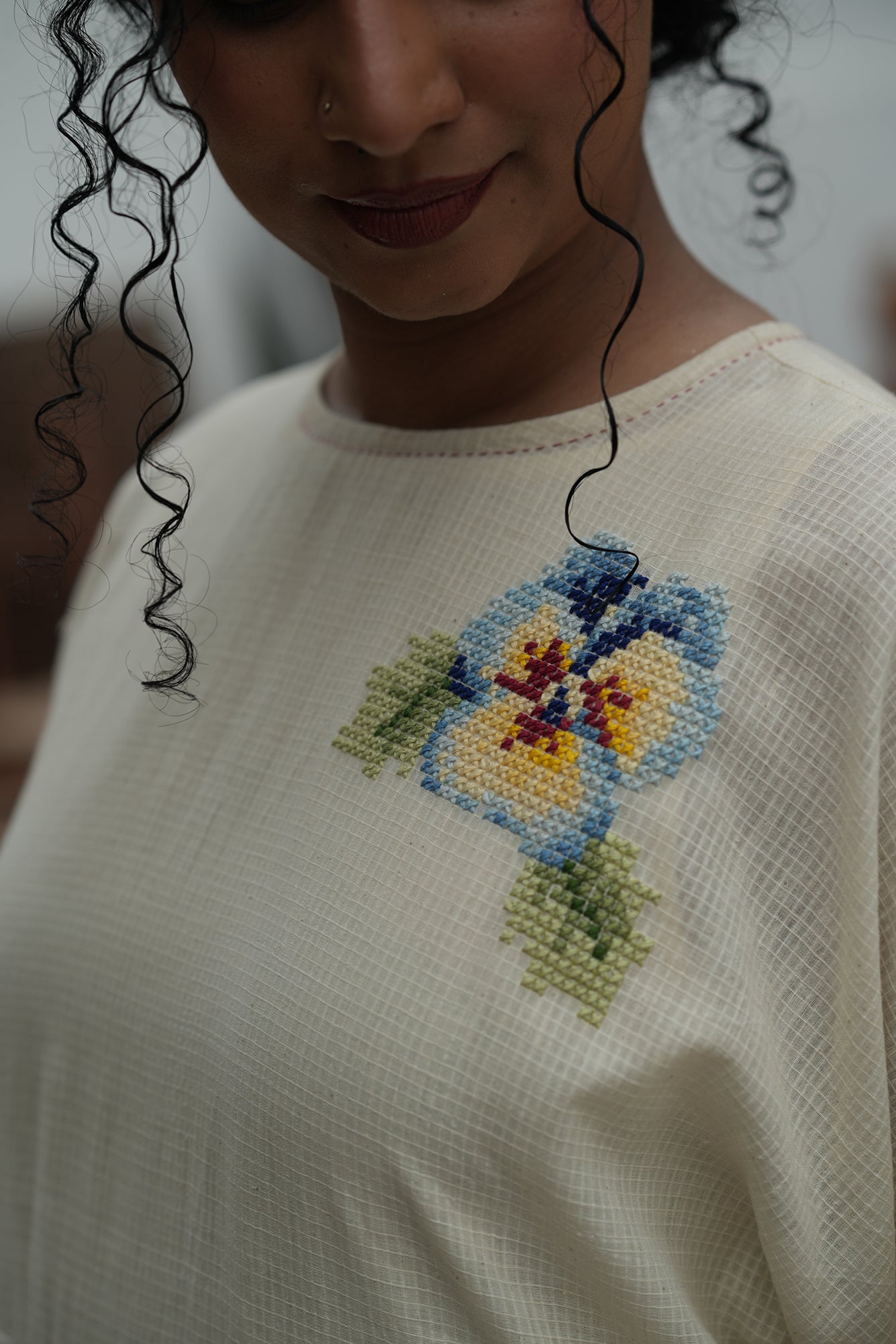Sweet-Pea Hand Embroidered Cotton Pleated Dress