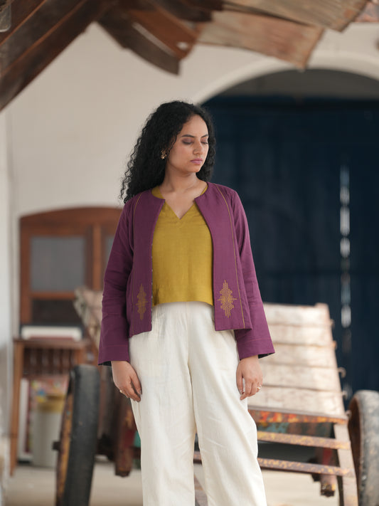 Sutra Cotton Linen Collarless Jacket