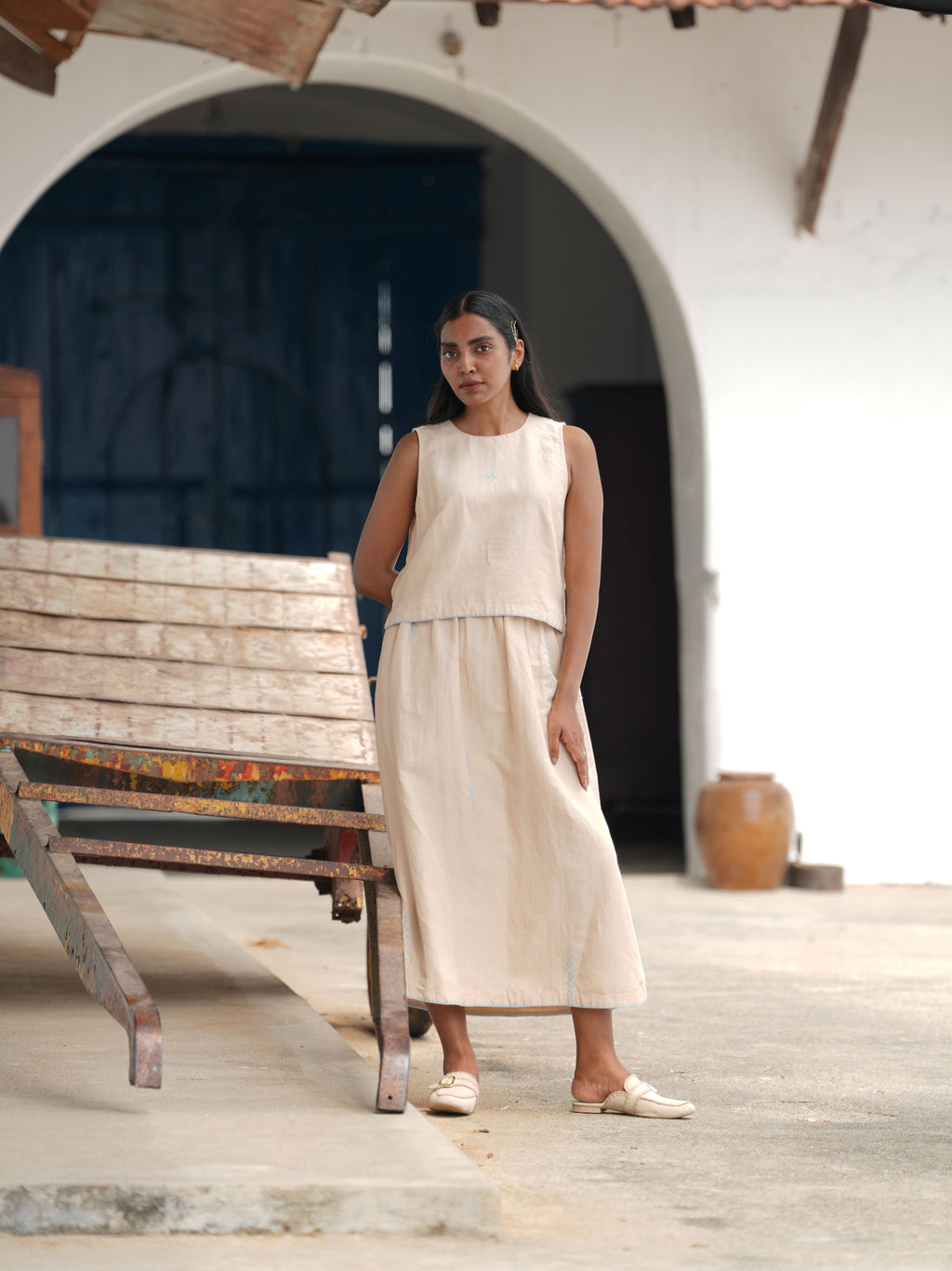 Ananta Cotton Linen Crop Top With Skirt