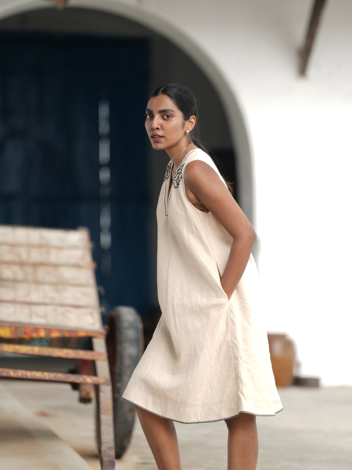 Kavi Cotton Linen Short Dress