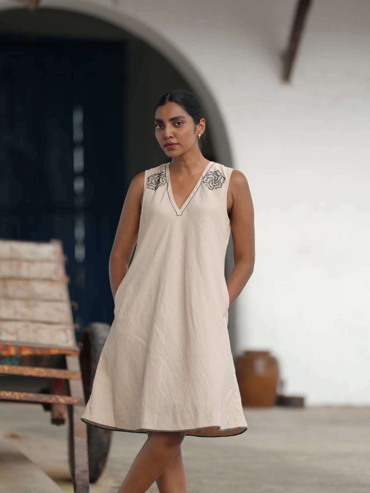 Kavi Cotton Linen Short Dress
