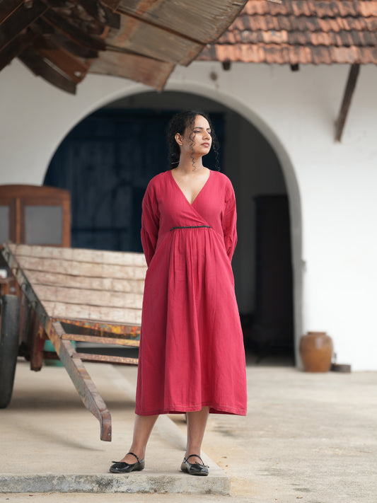 Urmi Cotton Linen V-cut Yoke Dress