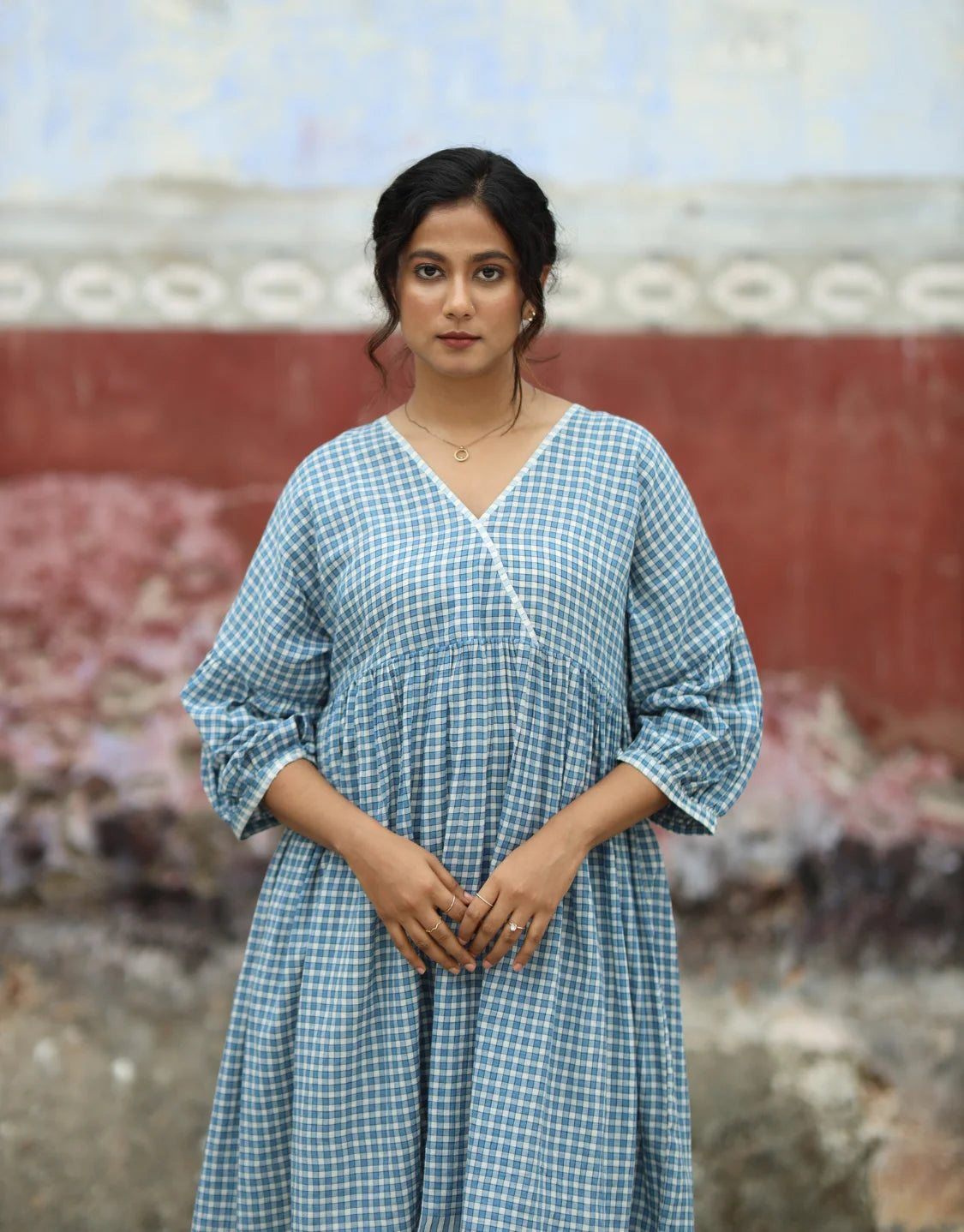 Arsh Jamdani Cotton Dress With Dropped Puff Sleeve