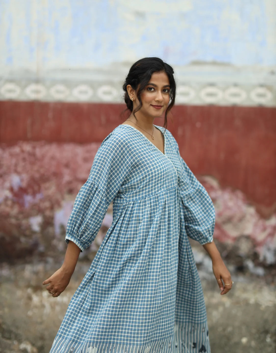 Arsh Jamdani Cotton Dress With Dropped Puff Sleeve