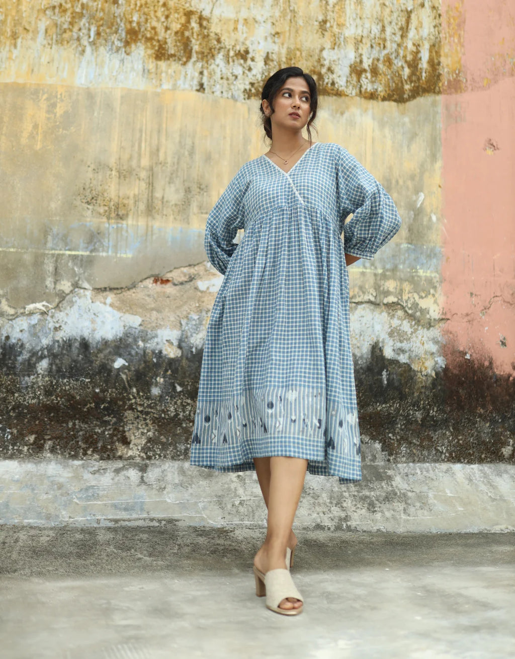 Arsh Jamdani Cotton Dress With Dropped Puff Sleeve
