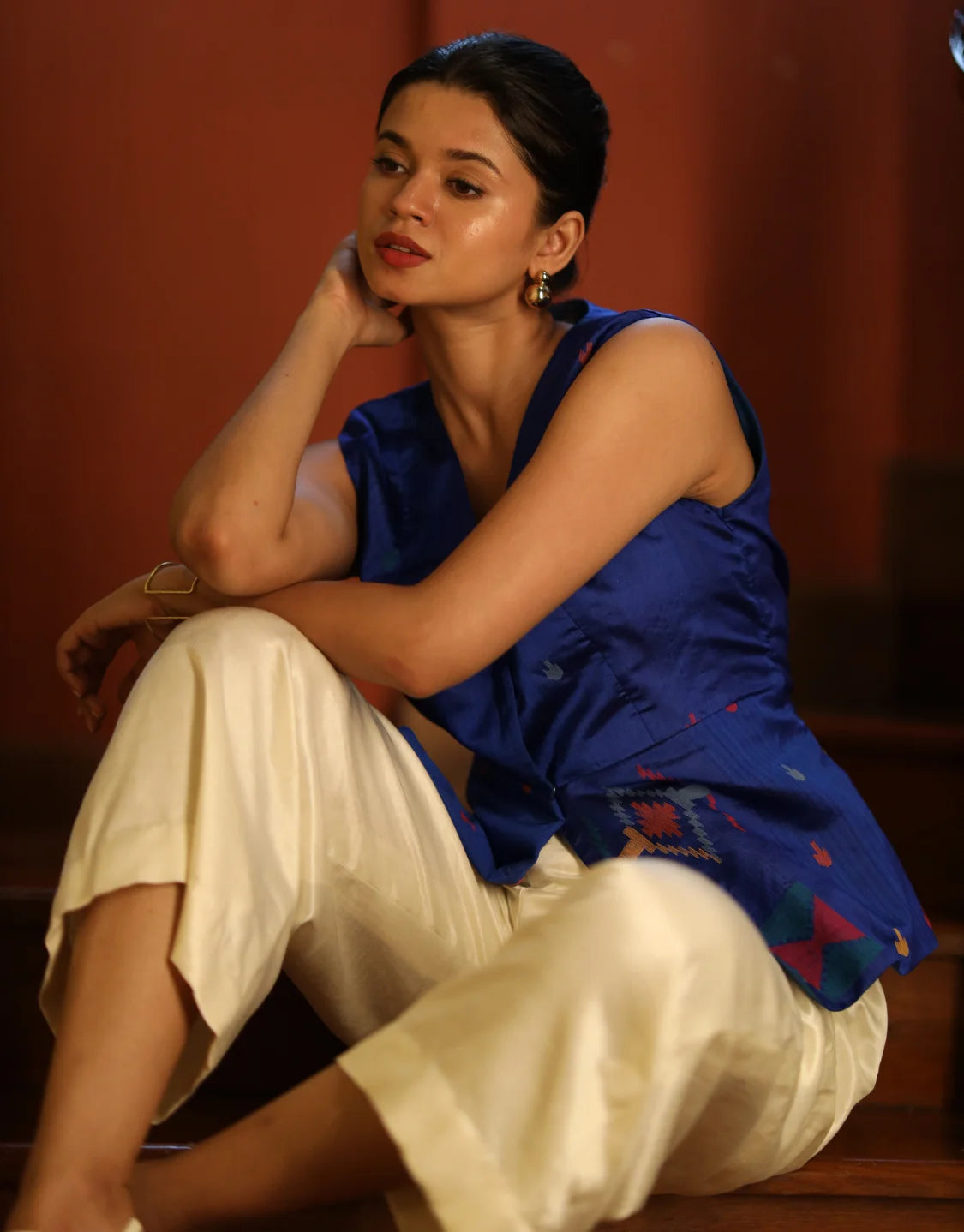 Ekta Jamdani Cotton Panelled Top With Palazzo Pant