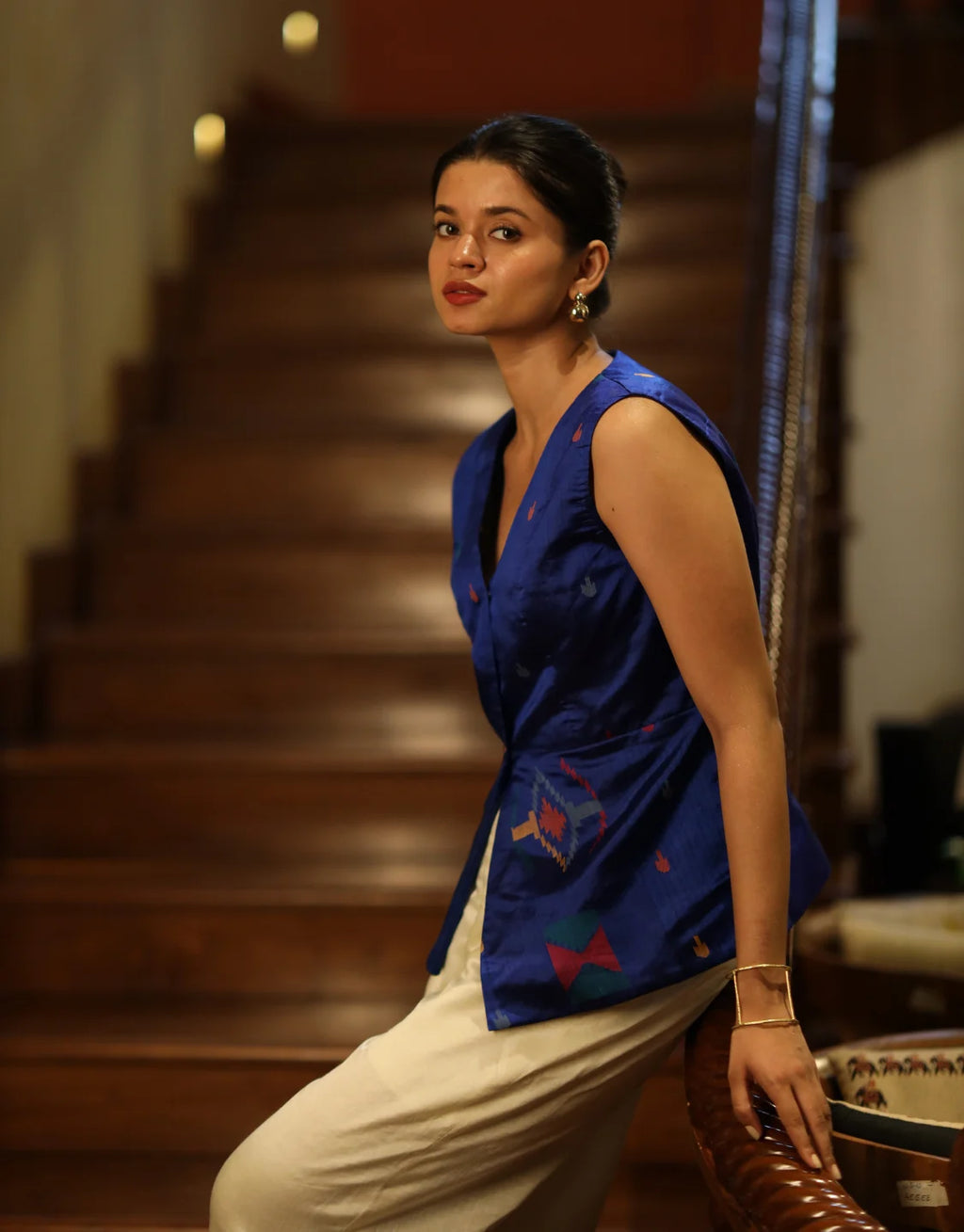 Ekta Jamdani Cotton Panelled Top With Palazzo Pant