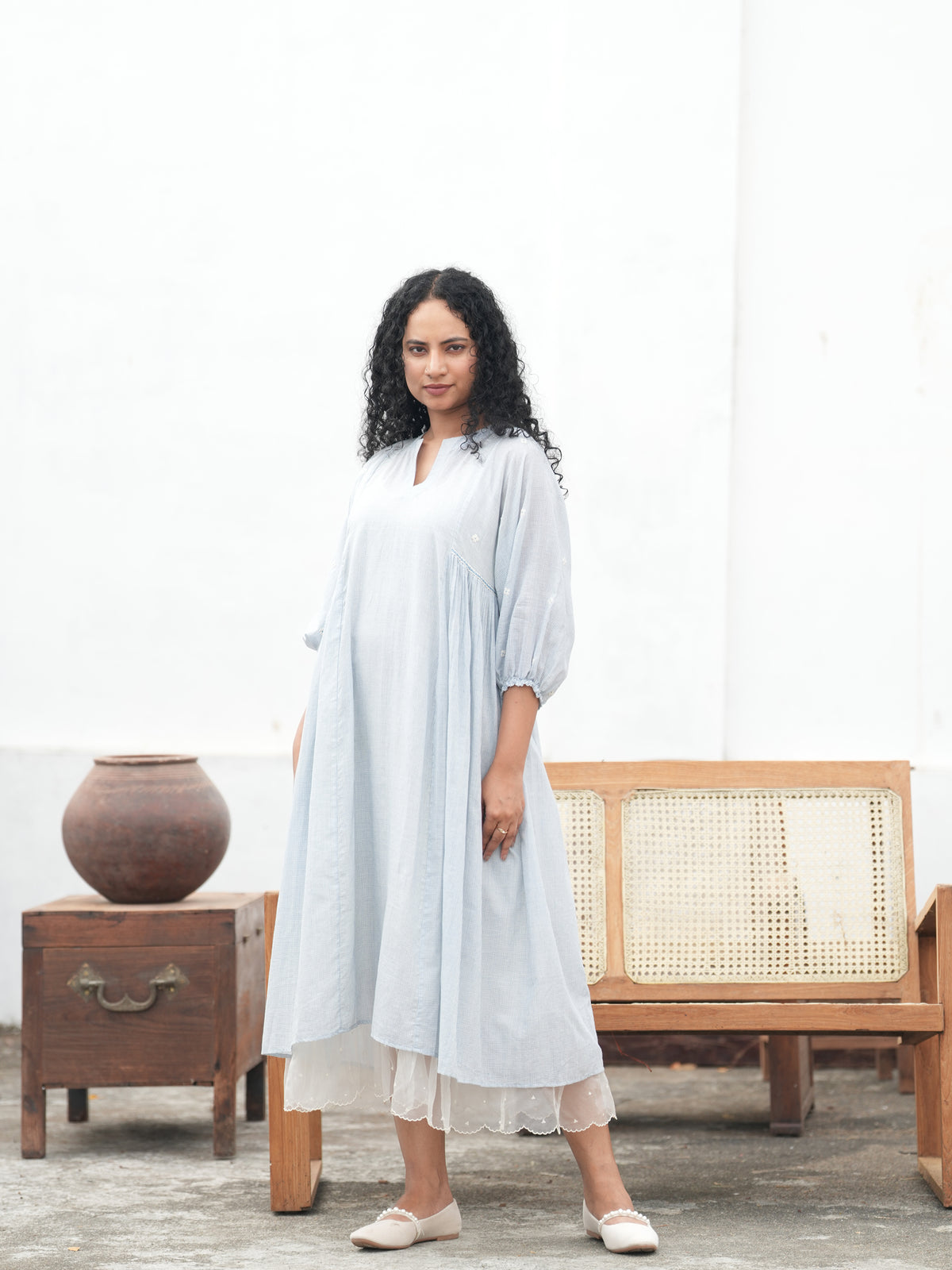 Florette Hand Embroidered Cotton Shirt Dress