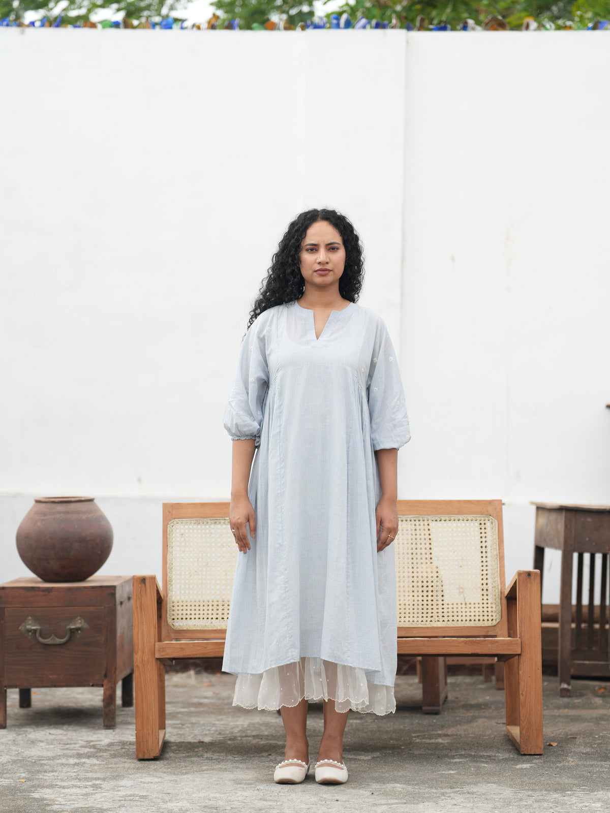 Florette Hand Embroidered Cotton Shirt Dress