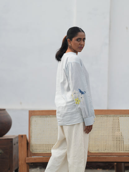 Blu Cross-Stitch Handloom Cotton Shirt - Blue