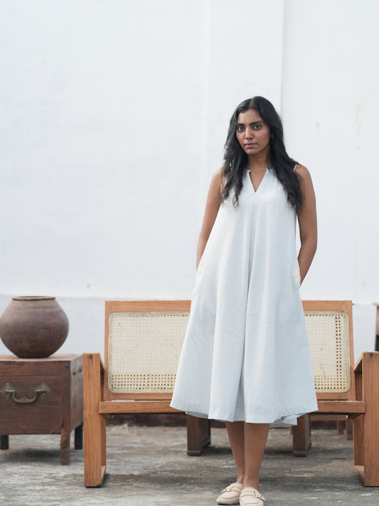 Daisy Handloom Cotton Circle Dress - Blue