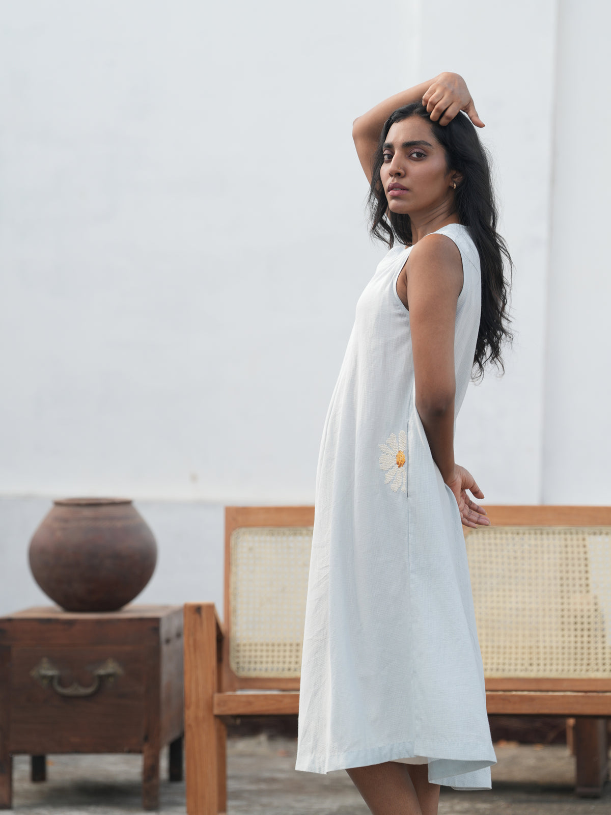 Daisy Handloom Cotton Circle Dress - Blue