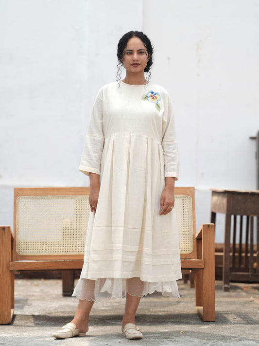 Sweet-Pea Hand Embroidered Cotton Pleated Dress