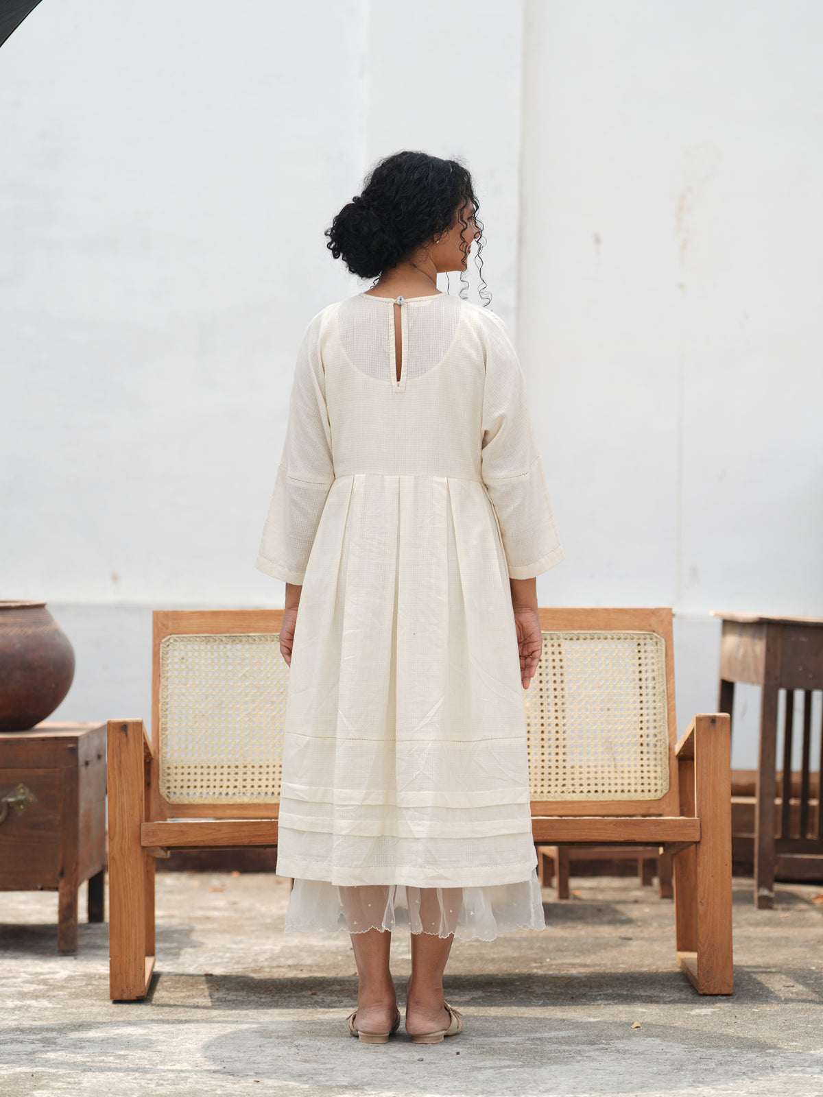 Sweet-Pea Hand Embroidered Cotton Pleated Dress