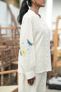 Blu Cross-Stitch Handloom Cotton Shirt - Off White