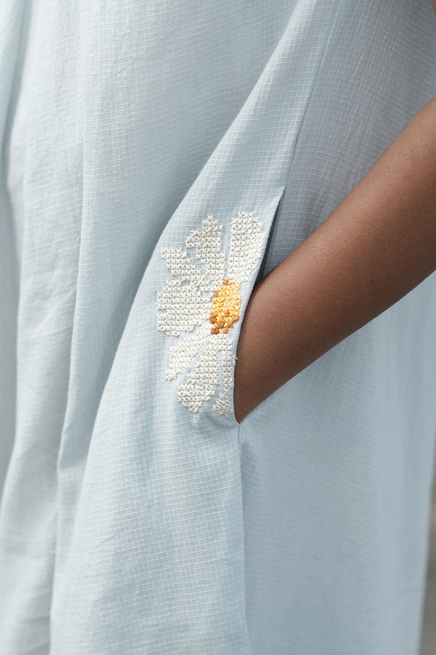 Daisy Handloom Cotton Circle Dress - Blue