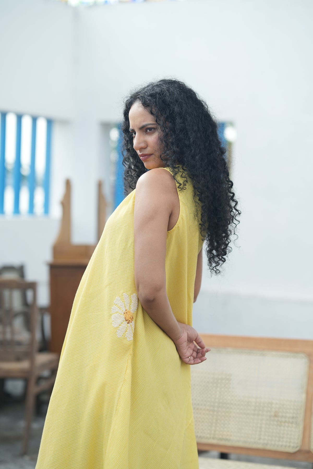 Daisy Handloom Cotton Circle Dress - Yellow