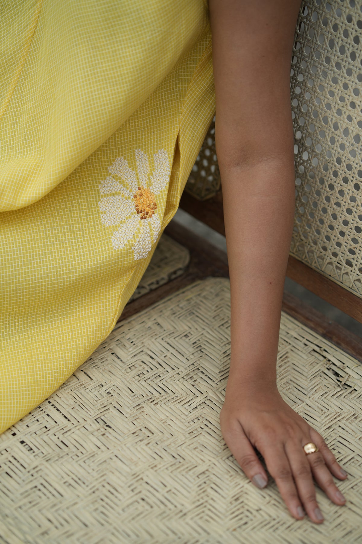 Daisy Handloom Cotton Circle Dress - Yellow