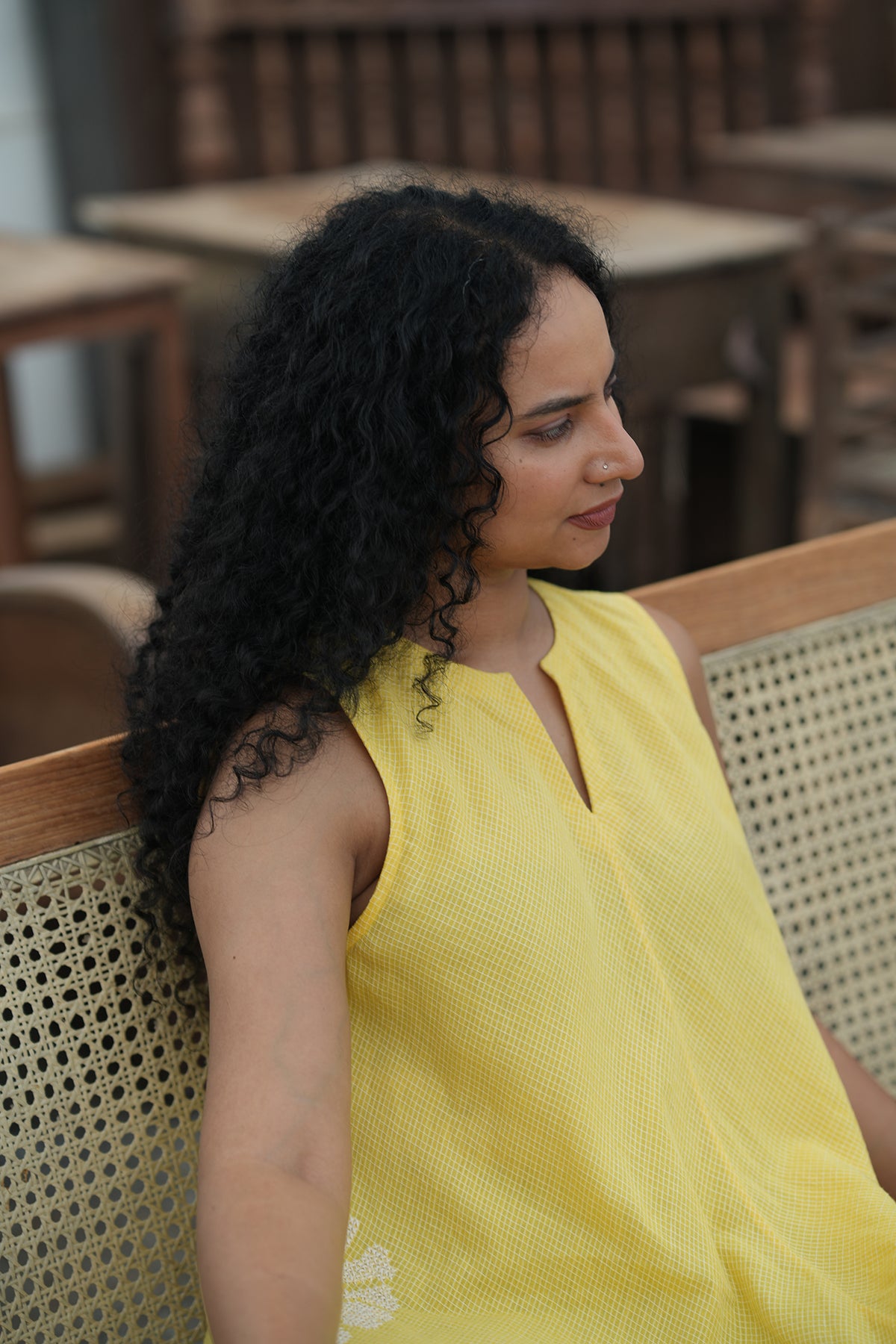 Daisy Handloom Cotton Circle Dress - Yellow