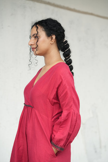 Urmi Cotton Linen V-cut Yoke Dress
