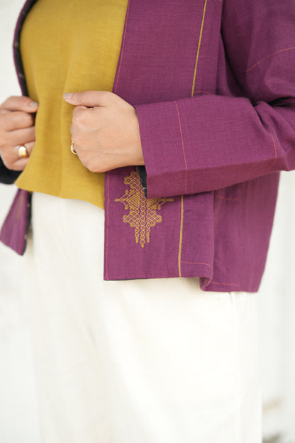 Sutra Cotton Linen Collarless Jacket