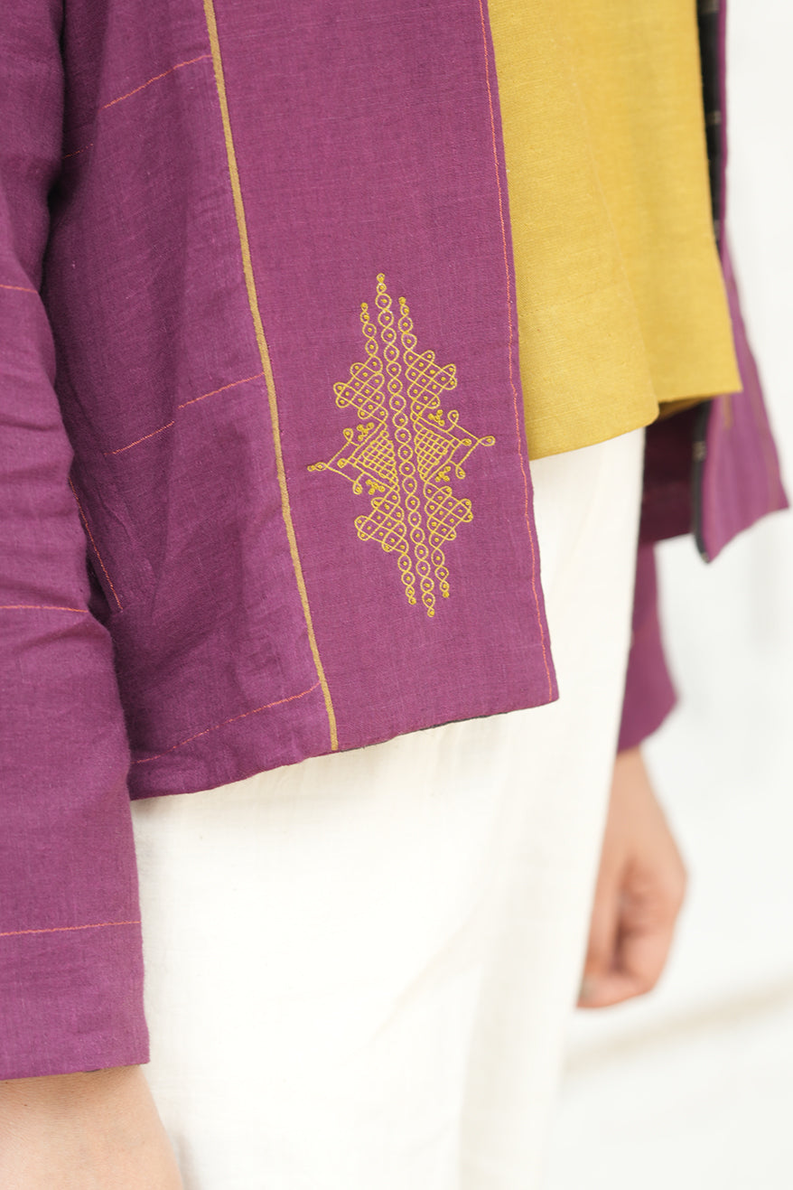 Sutra Cotton Linen Collarless Jacket