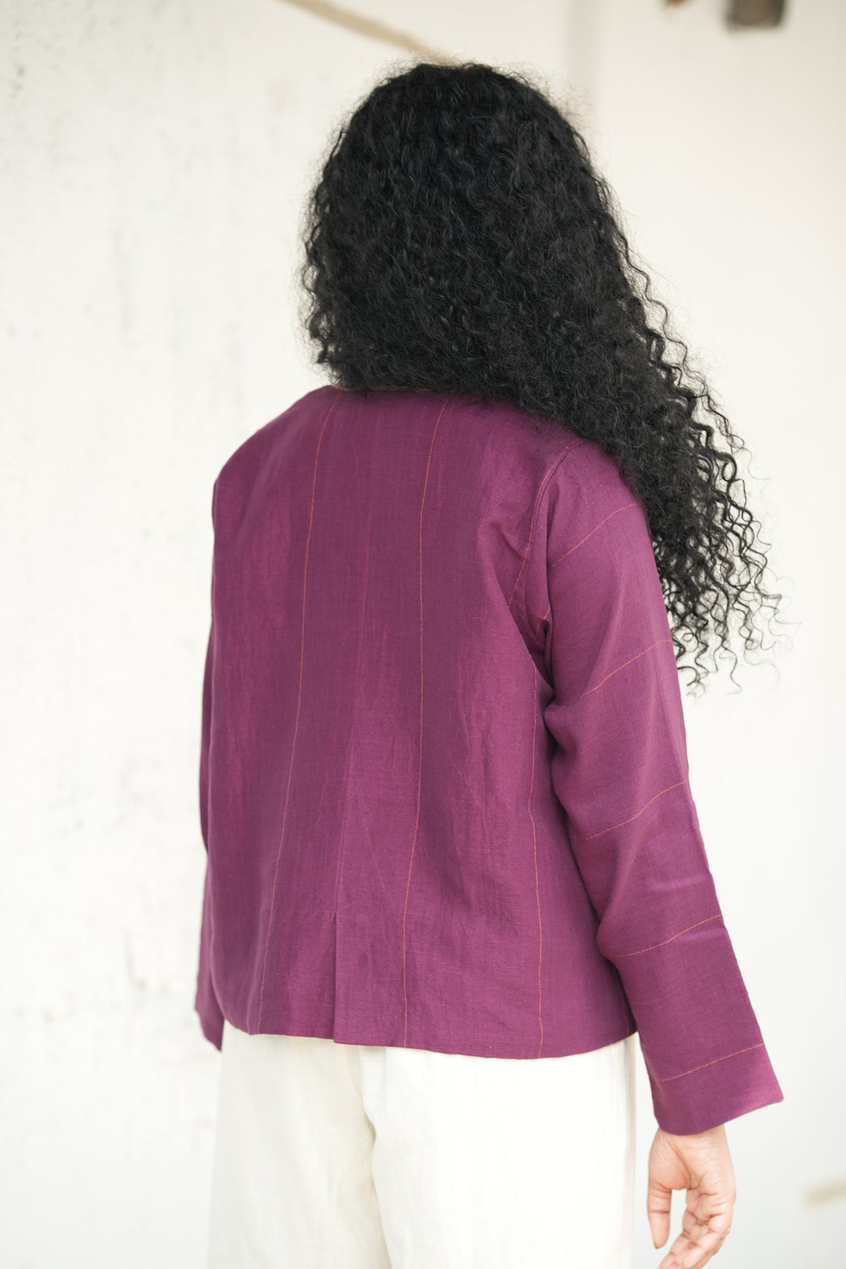 Sutra Cotton Linen Collarless Jacket
