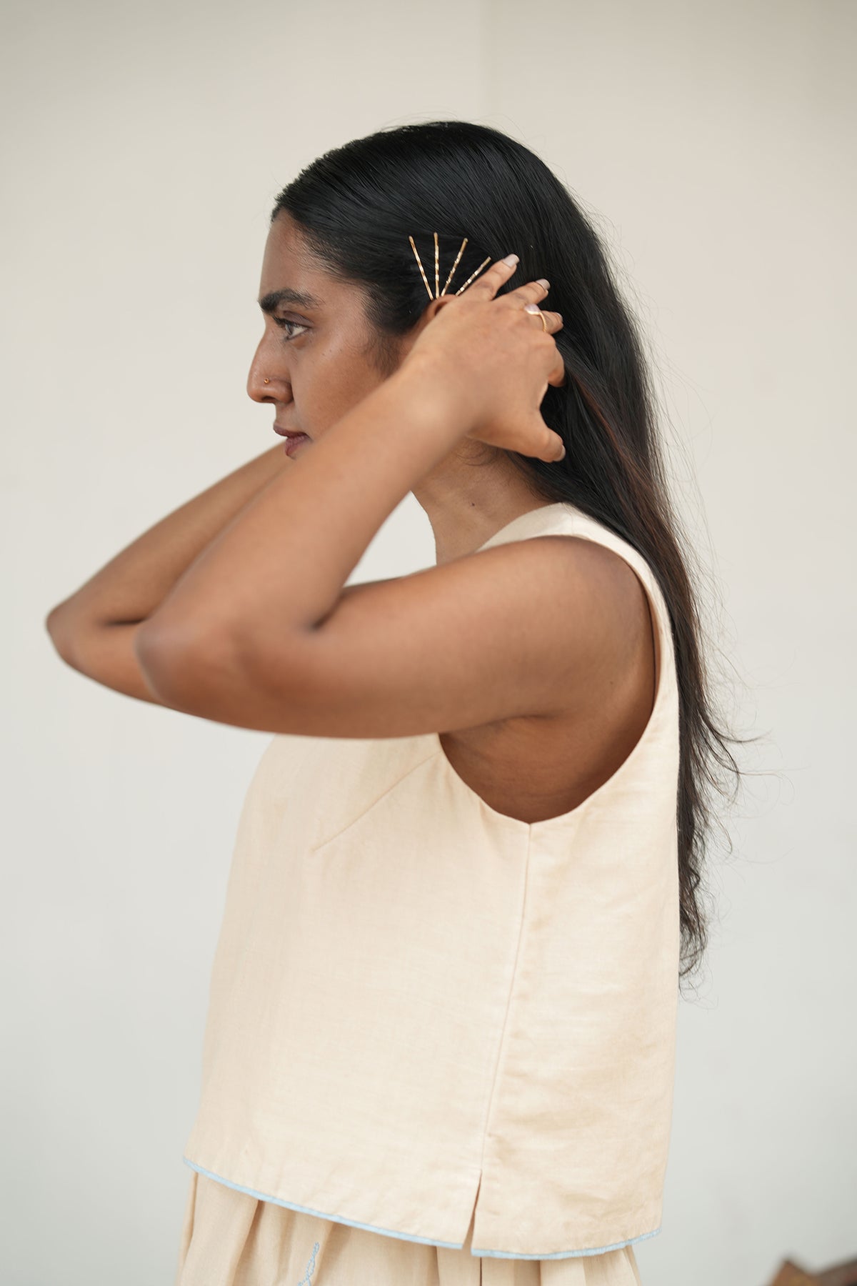 Ananta Cotton Linen Crop Top With Skirt