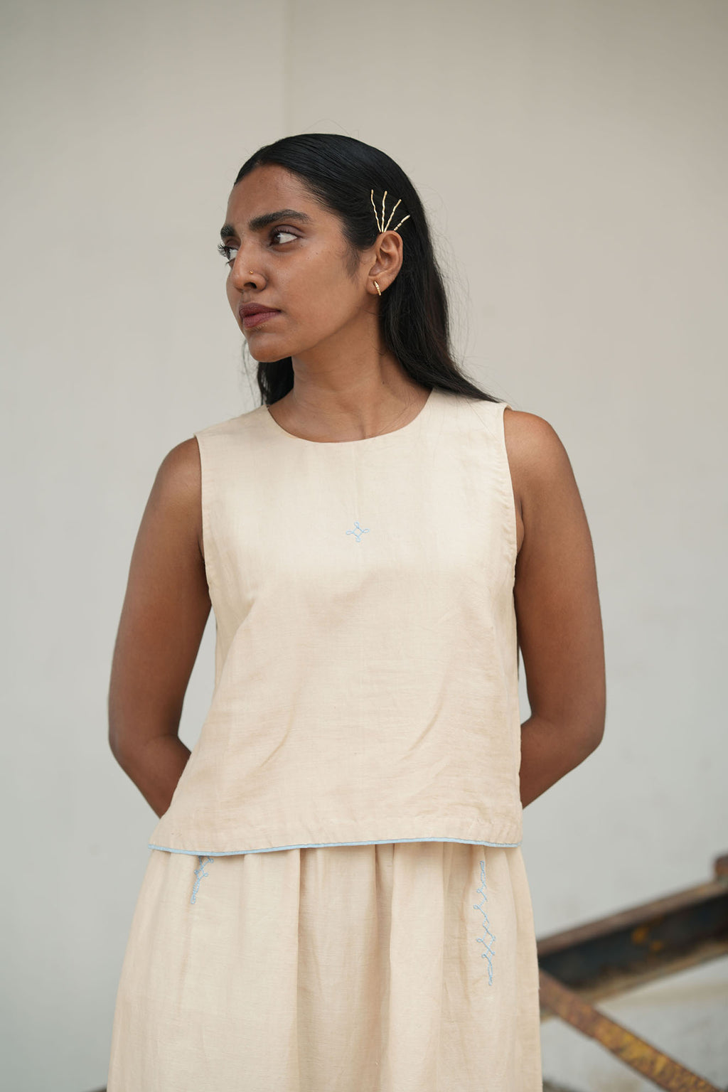 Ananta Cotton Linen Crop Top With Skirt